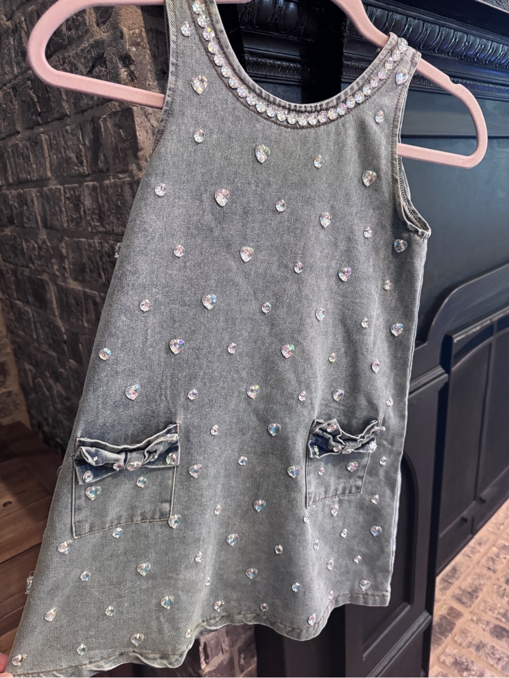 Lola and the Boys Girls' Denim Jewel Embellished Dress